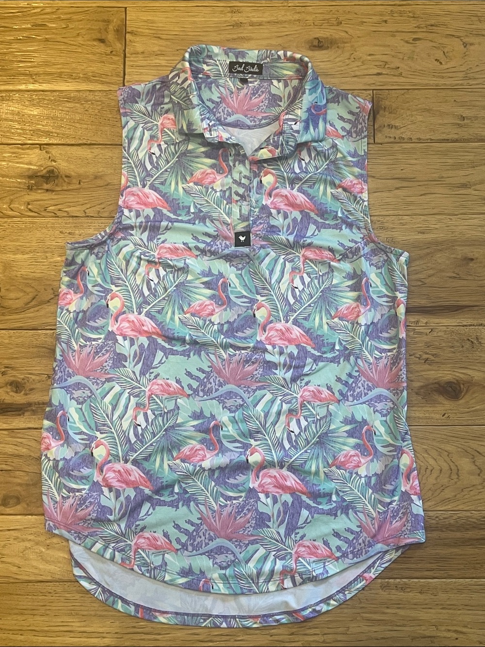Bad Birdie Flamingo Collared Sleeveless Tank - Aqua, Pink & Purple